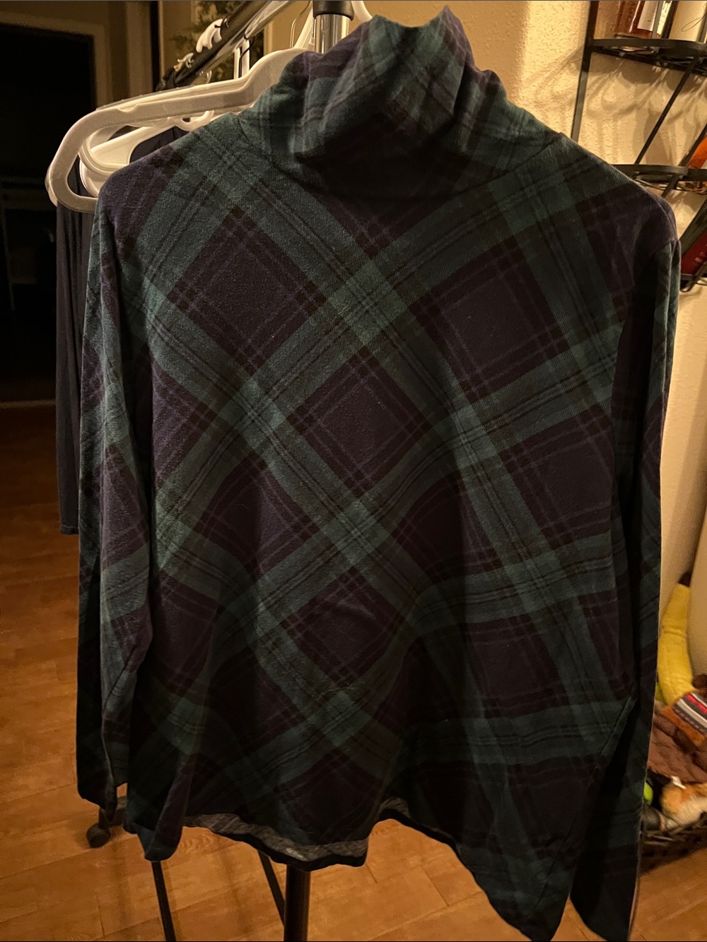 Talbots Navy and Green Plaid Turtleneck Sweater